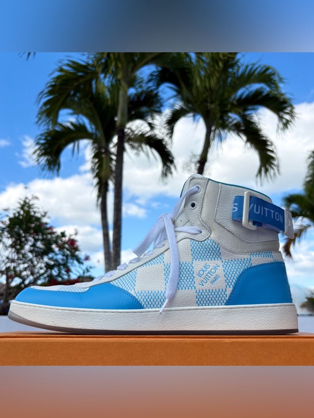 Louis Vuitton Blue Damier Sneaker Size 10 US 11 SS 22 High Top Calfskin MS0232 - Picture 10 of 17